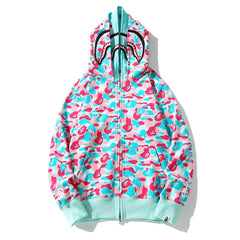 Bathing Ape Bape Hoodie Miami Two-Hat Cardigan Zipper Fall/Winter Velvet Shark