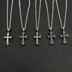 CHH Chrome heart Cross Necklace Vintage Cross Necklace with Diamonds for Men and Women