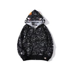 Bathing Ape Bape Hoodie Luminous Starry Sky Two-Hat Cardigan Zipper Velvet Shark