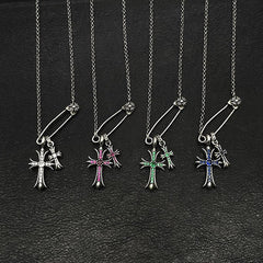 CHH Chrome heart Cross Necklace Vintage Double Cross Pin Male and Female Collarbone Chain