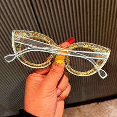 Trendy punk glasses cat eye full diamond anti-blue light retro