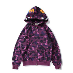 Bathing Ape Bape Autumn and Winter Men's and Women's Pure Cotton Shark Head 3D Camouflage Printing Brushed Hoody Hoodie