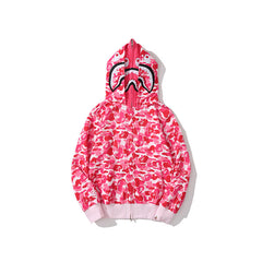 Bathing Ape Bape Hoodie Camouflage Double Hat Autumn/Winter Fleece Cardigan Zipper Loose Shark