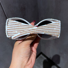 Trendy punk glasses retro round diamond