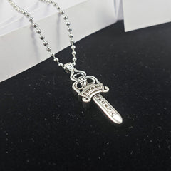 CHH Chrome heart Cross Necklace Vintage Single Sided Sword Pendant Pearl Bead Necklace