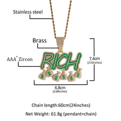 Jewelry RICH Money Bag Letter Pendant Oil Dripping Alphabet Pieces Night light Spectrum