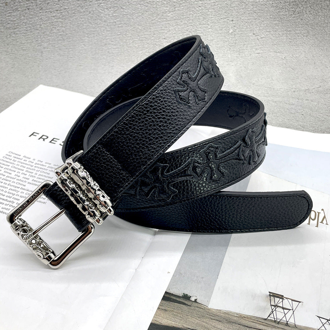 CHH Chrome Hearts Belt Colored Cross Flower Lychee Pattern