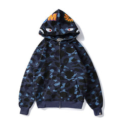 Bathing Ape Bape Autumn and Winter Men's and Women's Pure Cotton Shark Head 3D Camouflage Printing Brushed Hoody Hoodie