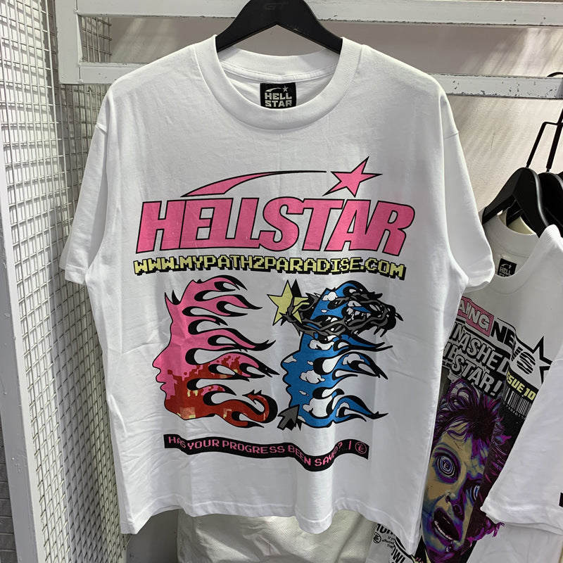 Hellstar T Shirt Abstract Printing Casual Loose High-quality pure cotton high-street clothing