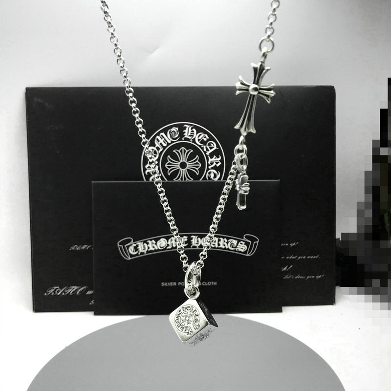 CHH Chrome heart Cross Necklace Men's and Women's Vintage Dice Cross Necklace