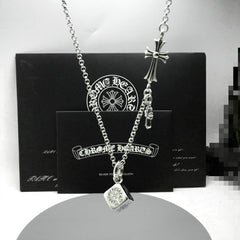 CHH Chrome heart Cross Necklace Men's and Women's Vintage Dice Cross Necklace