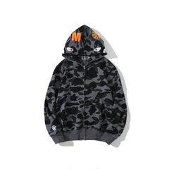 Bathing Ape Bape Hoodie Autumn and Winter Shark Head Terry Sweater Men's and Women's Casual Camouflage Thin Sweater Baggy Coat
