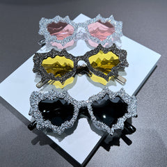 Trendy punk glasses asymmetrical full diamond y2k