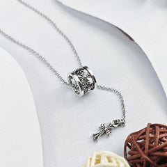 CHH Chrome heart Cross Necklace Vintage Hollow Circle Cross Pendant Versatile Men and Women