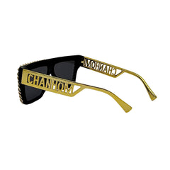 Trendy punk glasses square frame metal chain