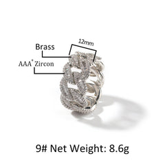 Rings Copper Square Diamond Hip Hop Moon Shaped Cuban Ring Spectrum