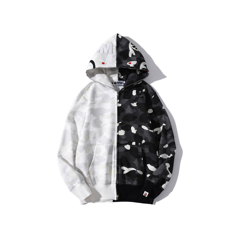 Bathing Ape Bape Hoodie shark head black and white luminous color matching sweater