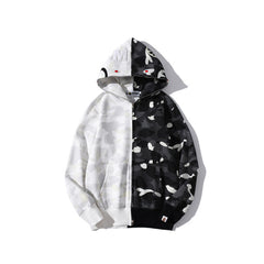 Bathing Ape Bape Hoodie shark head black and white luminous color matching sweater