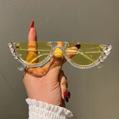 Trendy punk glasses half frame diamond