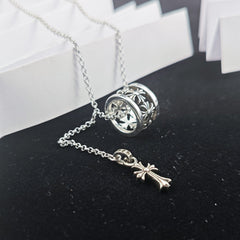 CHH Chrome heart Cross Necklace Vintage Hollow Circle Cross Pendant Versatile Men and Women