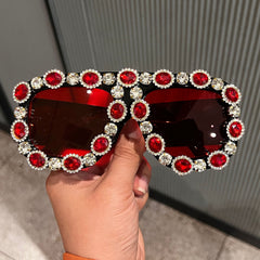 Trendy punk glasses oversized frame diamond retro