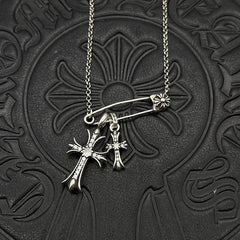 CHH Chrome heart Cross Necklace Vintage Double Cross Pin Male and Female Collarbone Chain