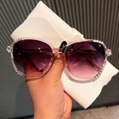 Trendy punk glasses large square frame with flowers and diamonds