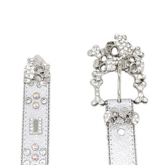 Hip-hop punk rhinestone belt silver glitter big skull