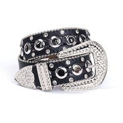 Hip-hop punk rhinestone belt y2k pu leather