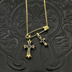 CHH Chrome heart Cross Necklace Gold Pin Double Cross Men's and Women's Necklaces