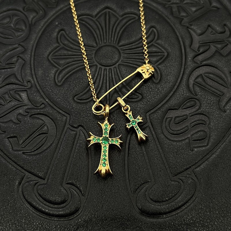 CHH Chrome heart Cross Necklace Gold Pin Double Cross Men's and Women's Necklaces