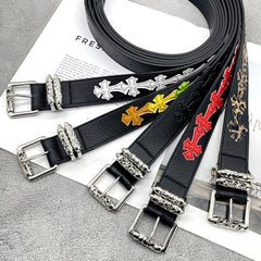 CHH Chrome Hearts Belt Colored Cross Flower Lychee Pattern