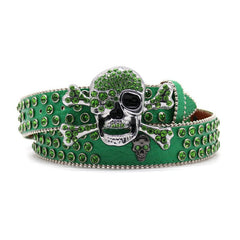 Hip-hop punk rhinestone belt green big skull