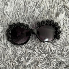 Trendy punk glasses dark rose round frame retro