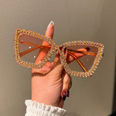 Trendy punk glasses cross frame big cat eyes with diamonds