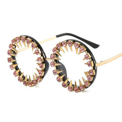 Trendy punk glasses round frame rhinestones