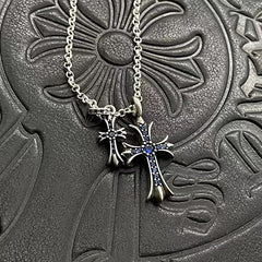 CHH Chrome heart Cross Necklace Vintage Double Cross Diamond Pendant for Men and Women