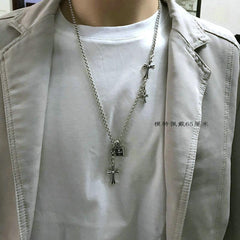 CHH Chrome heart Cross Necklace Men's and Women's Cross Double Pendant Vintage Necklace