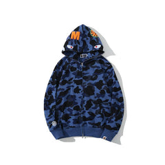 Bathing Ape Bape Hoodie Autumn and Winter Shark Head Terry Sweater Men's and Women's Casual Camouflage Thin Sweater Baggy Coat