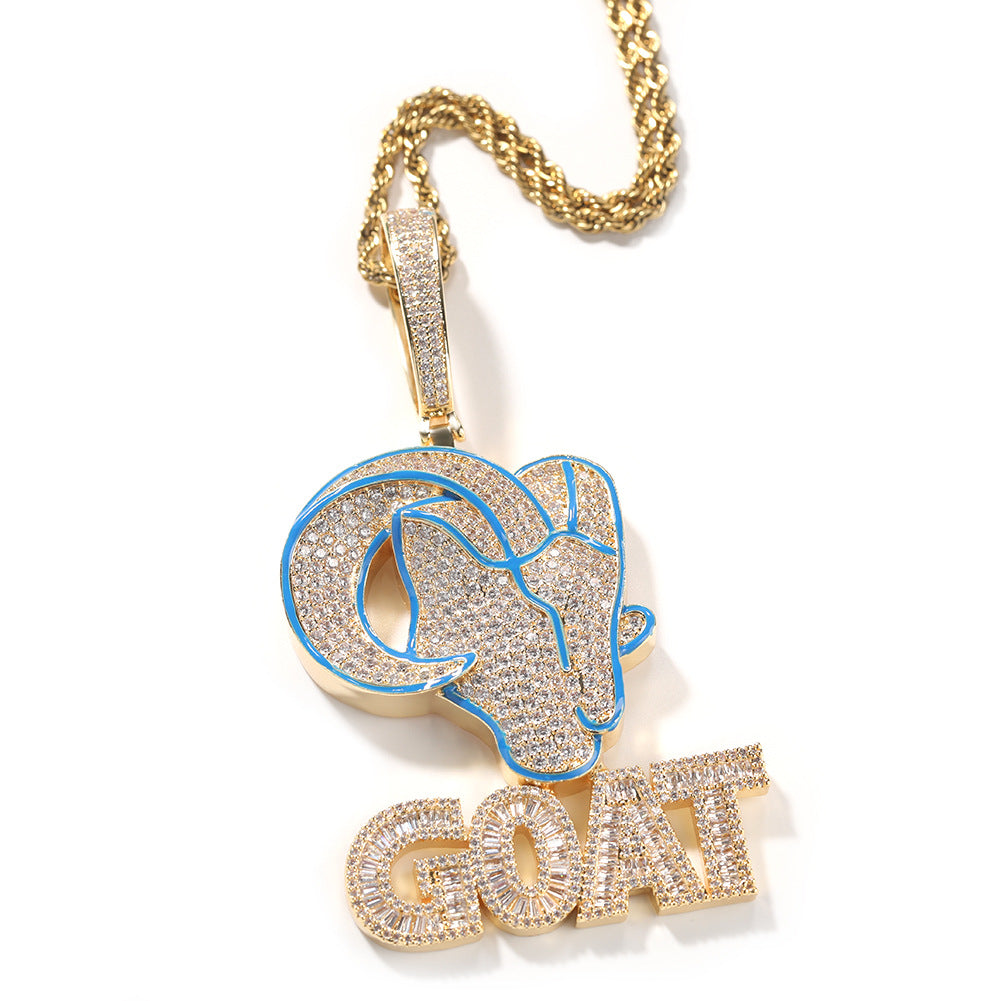 Jewelry Goat Animal Design Hip Hop Necklace Copper with Zircon Spectrum Animal