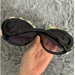 Trendy punk glasses dark rose round frame retro