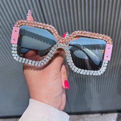 Trendy punk glasses square diamond