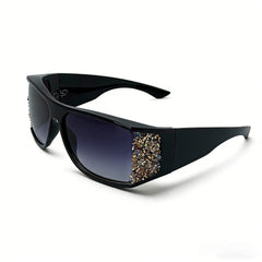 Trendy punk glasses retro large frame with diamonds y2k