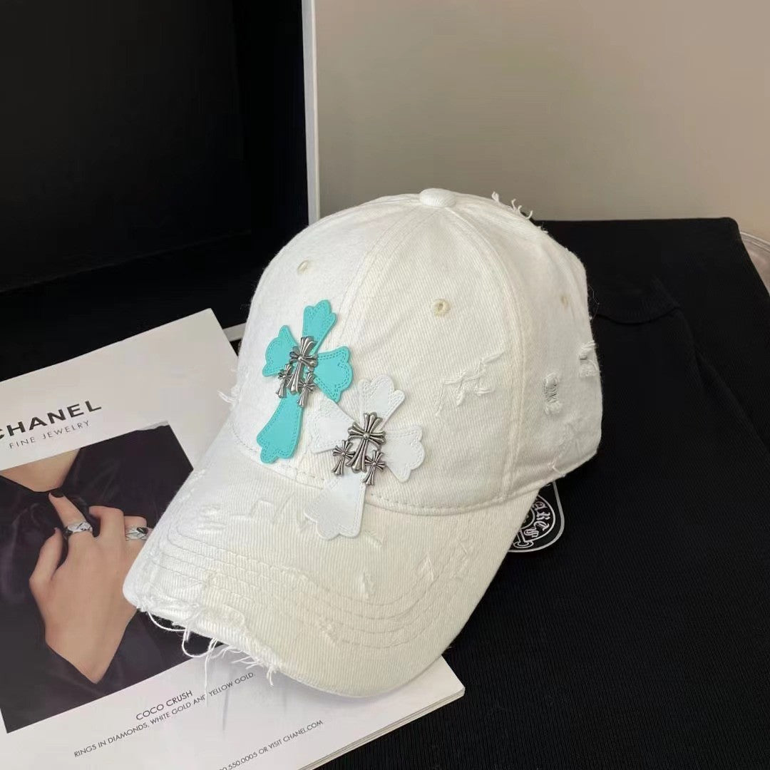 Chh Chrome Heart Hat Soft Top Baseball Cap Women's Cross Sunshade Sunscreen