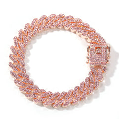 Bracelet Cuban Chain Necklace ins Wind Rose Gold Pink Diamond Alloy Hip Hop Spectrum St. Valentine's