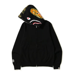 Bathing Ape Bape Autumn and Winter Men's Cotton Shark Head Camouflage Patchwork Hoodie Fleece Jacket