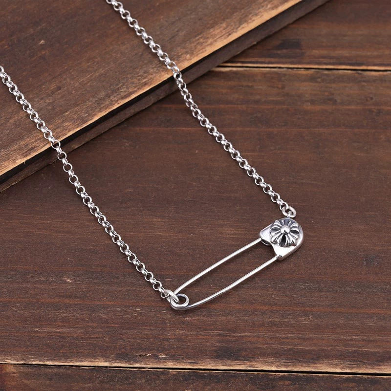 CHH Chrome heart Cross Necklace Cross Pin Vintage Minimalist Collarbone Chain