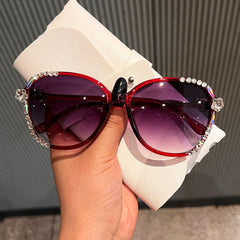 Trendy punk glasses large square frame with flowers and diamonds