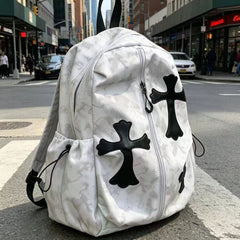 Cross-pattern bag Chrome retro tie-dye printed cross backpack trendy schoolbag leisure travel