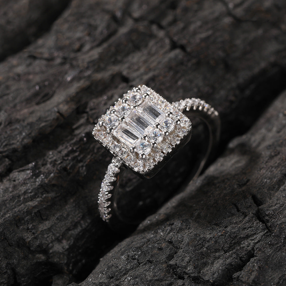 Rings Silver Square Zircon Ring ins St. Valentine's Spectrum